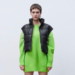 Zara faux leather Black puffer Vest size medium